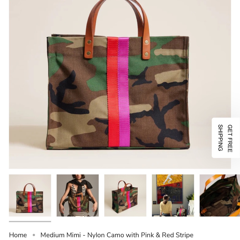 Camo Tote Bag with Pink and Red Stripe